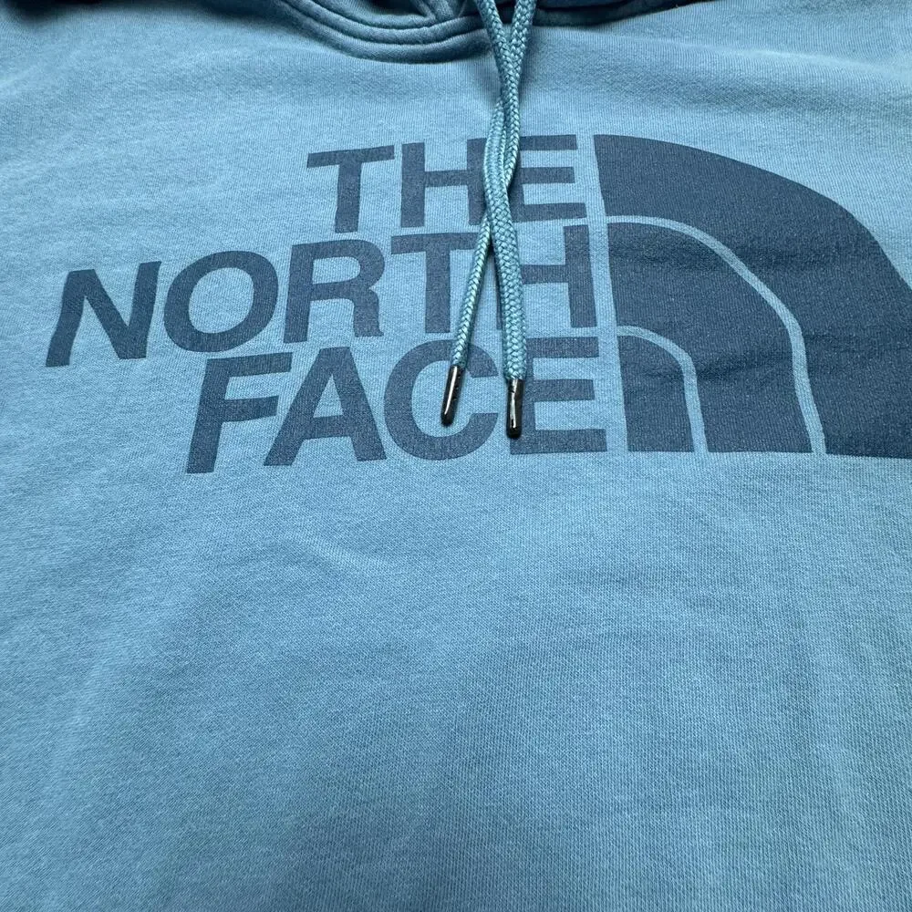 The North Face Hoodie Mens Large Blue Graphic Logo Pullover Fleece Sweatshirt